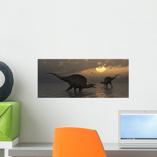 Pair Spinosaurus Dinosaurs Fishing Wall Decal