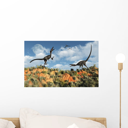 Pair Velociraptors Involved Territorial Wall Decal Design 2