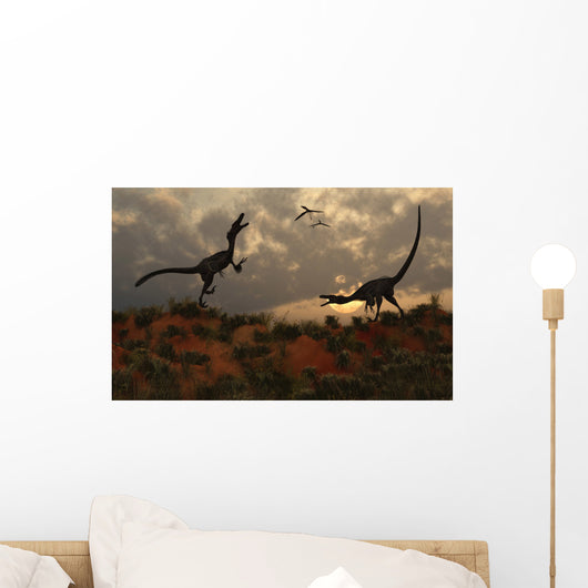 Pair Velociraptors Involved Territorial Wall Decal Design 1