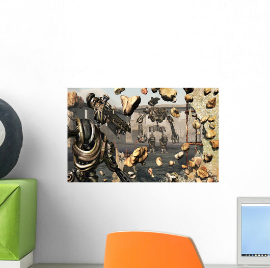 Giant Robots Demolishing Old Wall Decal