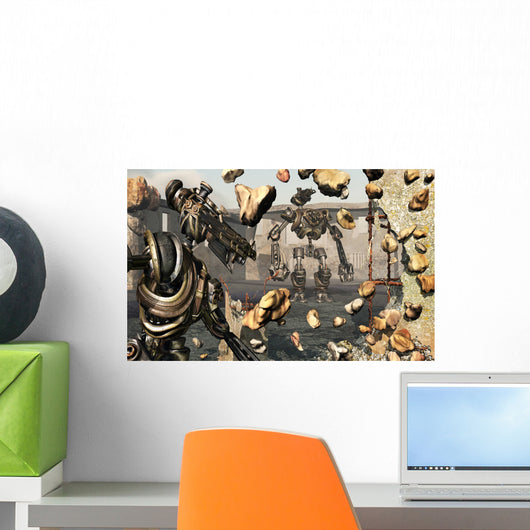 Giant Robots Demolishing Old Wall Decal