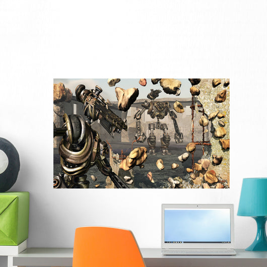 Giant Robots Demolishing Old Wall Decal