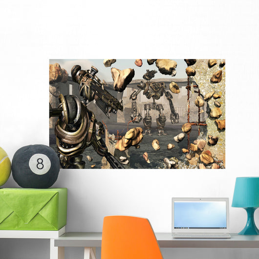 Giant Robots Demolishing Old Wall Decal