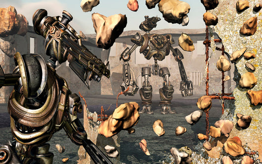 Giant Robots Demolishing Old Wall Decal