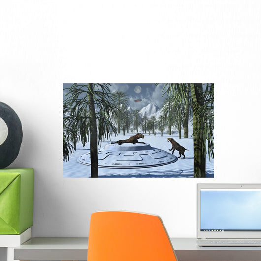 Pair Sabre-tooth Tigers and UFO Snow Wall Decal