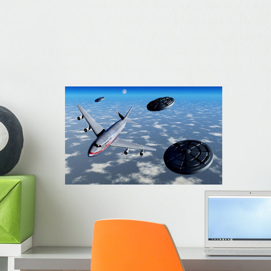 Commerical Flight Boeing 747 Black UFOs Wall Decal