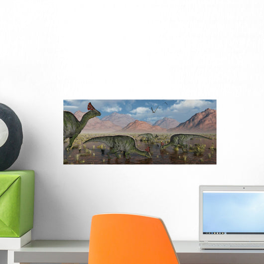 Olorotitan Duckbilled Dinosaurs Grazing Wall Decal