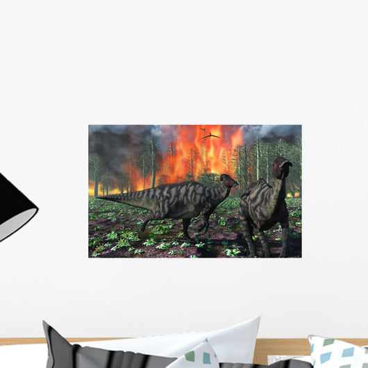 Parasaurolophus Duckbill Dinosaurs Fleeing Wall Decal