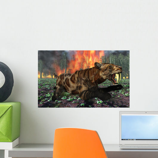 Saber-toothed Tiger Running Away Wall Decal