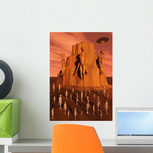 Martians Gathering around Monument Vertical Wall Decal