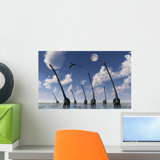 Herd Omeisaurus Dinosaurs Move Sky Wall Decal