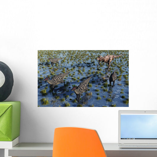 Tyrannosaurus Rex Chasing Herd Birds Eye View Wall Decal