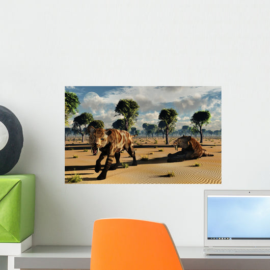 Pair Carnivorous Sabre-tooth Tigers Wall Decal