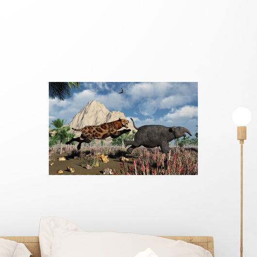 Sabre-tooth Tiger Attacking Young Wall Decal