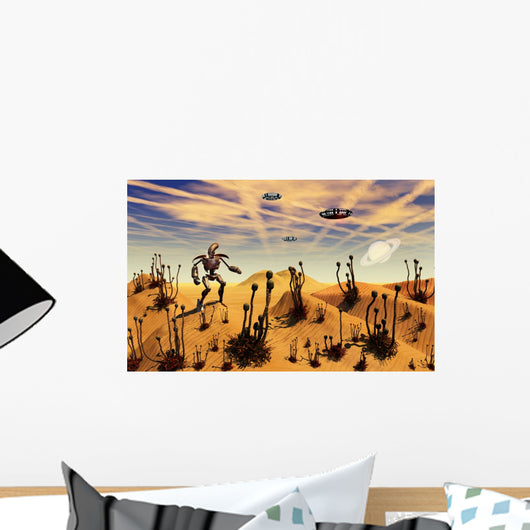 Robot Tending to Desert Wall Decal