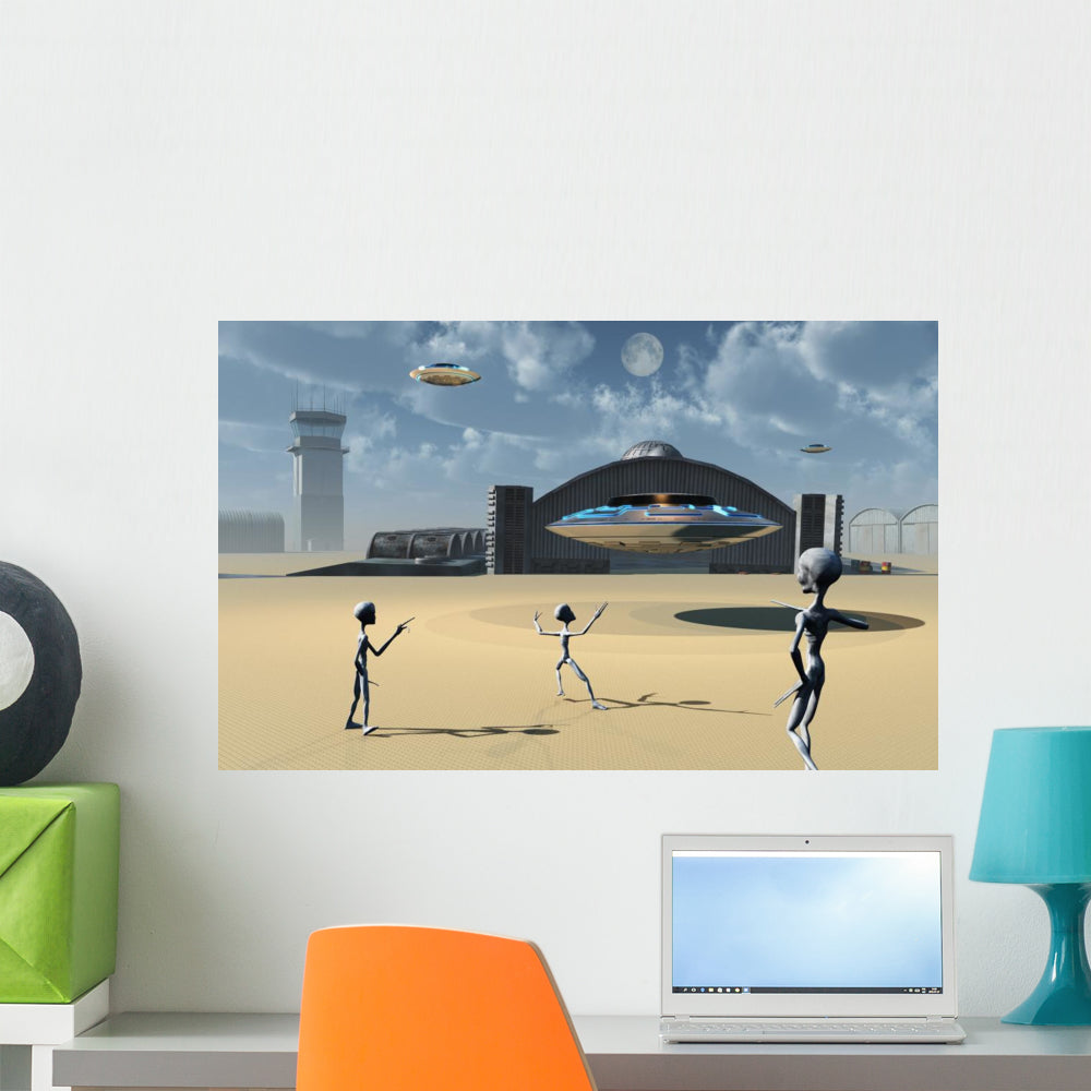 Grey Aliens and Their Space Craft Desert Wall Decal - WallMonkeys.com ...