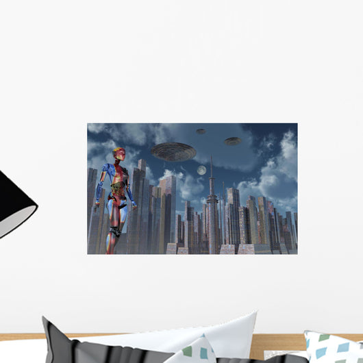 Futuristic City Where Robots Wall Decal