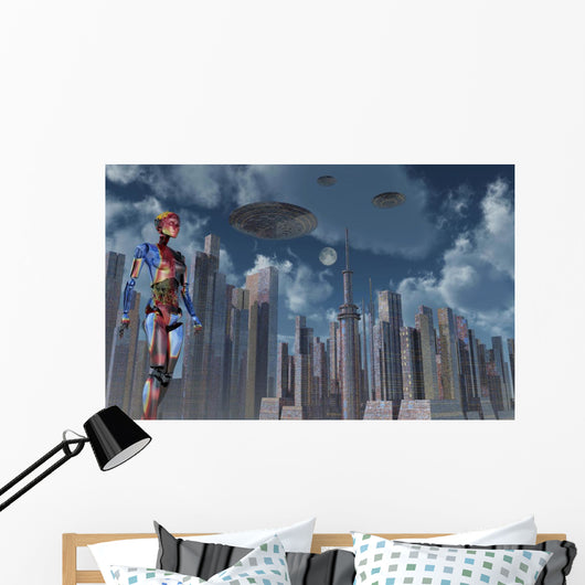 Futuristic City Where Robots Wall Decal