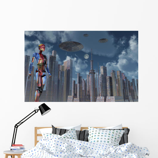 Futuristic City Where Robots Wall Decal