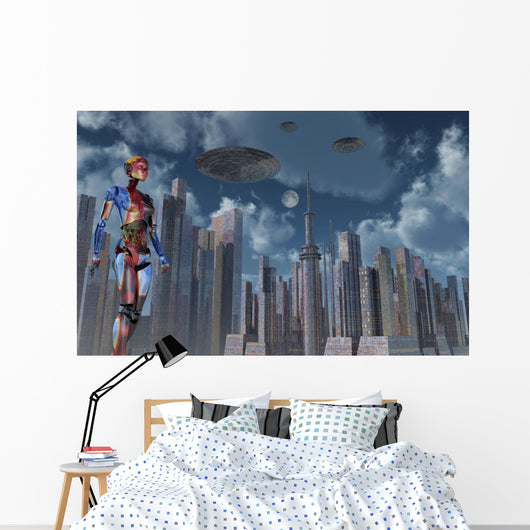 Futuristic City Where Robots Wall Decal