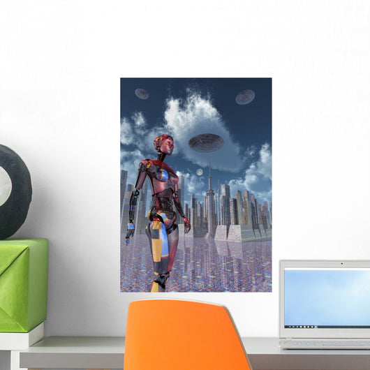 Futuristic City Where Robots Vertical Wall Decal