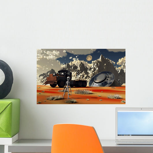 Grey Aliens Recovering Their Space Craft Wall Decal