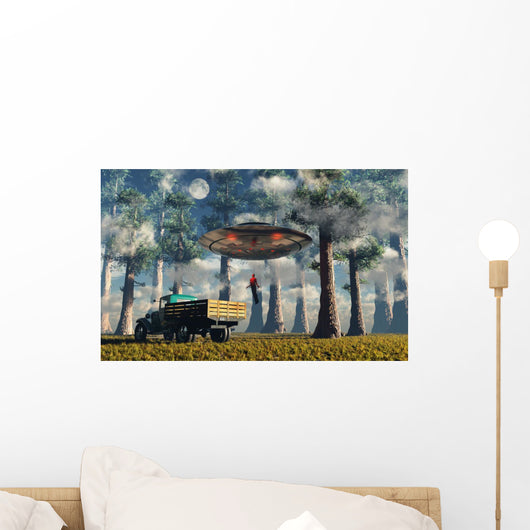 Aliens Abducting Man in Forest Wall Decal