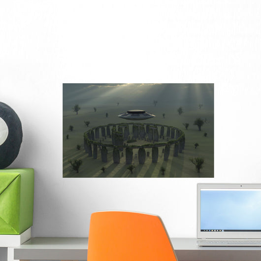 Ufo and Its Alien Crew in Stone Circle Wall Decal