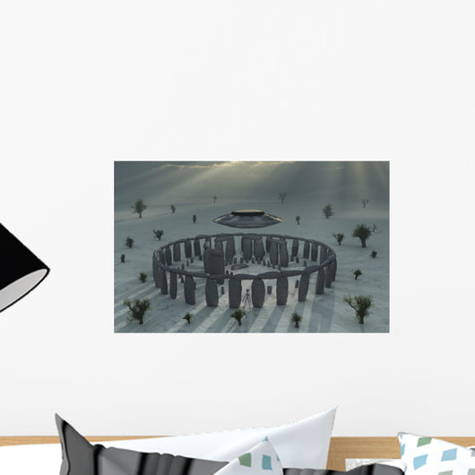 Ufo and Its Alien Crew Winter Wall Decal