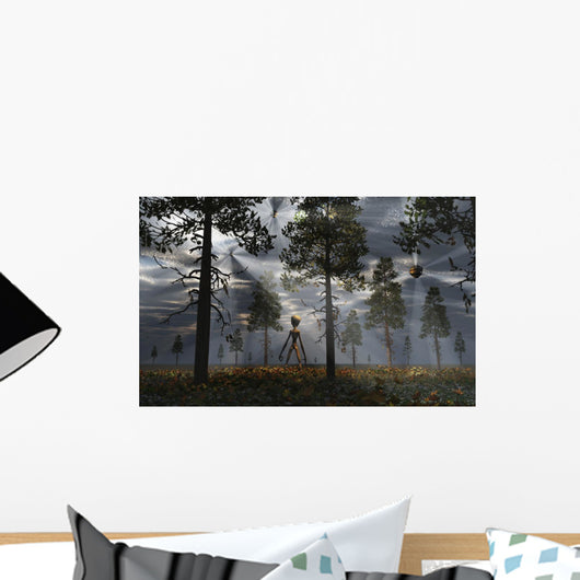 Grey Alien Researcher Exploring Wall Decal