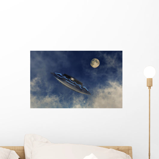 Ufo Flying amongst Clouds Wall Decal