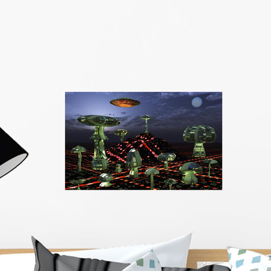 Futuristic Alien City Seen Wall Decal