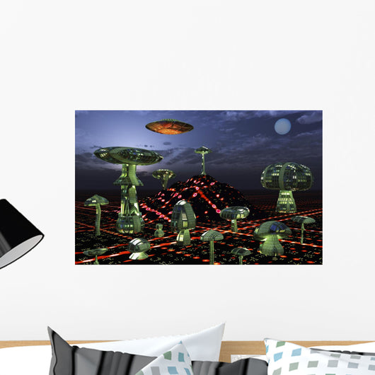 Futuristic Alien City Seen Wall Decal