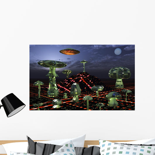 Futuristic Alien City Seen Wall Decal