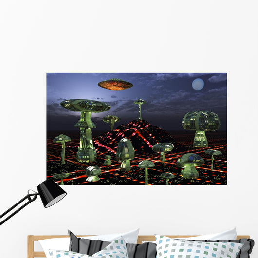 Futuristic Alien City Seen Wall Decal