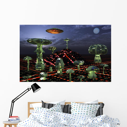 Futuristic Alien City Seen Wall Decal
