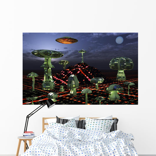 Futuristic Alien City Seen Wall Decal