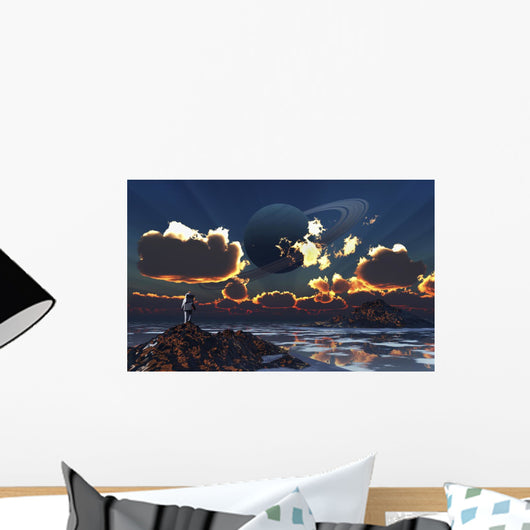 Astronaut Exploring Alien Moon and Planet Wall Decal