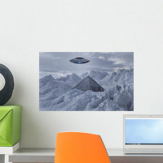 Flying Saucer Hovering over Pyramid Arctic Wall Decal