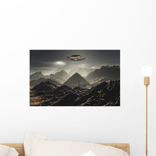 Flying Saucer Hovering over Pyramid Desert Wall Decal