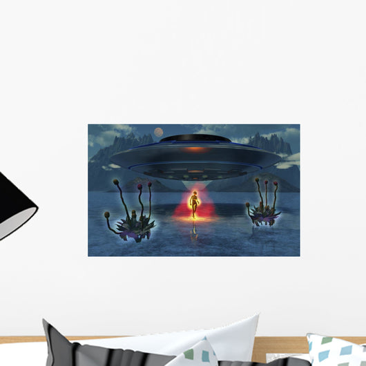 Alien Beaming down from Flying Saucer Wall Decal