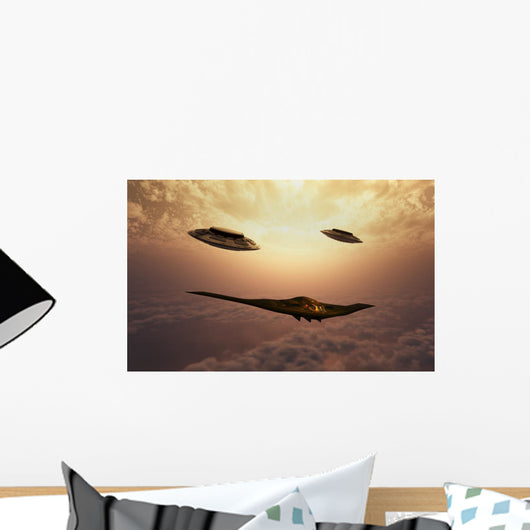 B-2 Spirit Stealth Bomber UFOs Chasing Wall Decal
