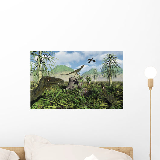 Carnivorous Juravenators Hunting during Wall Decal