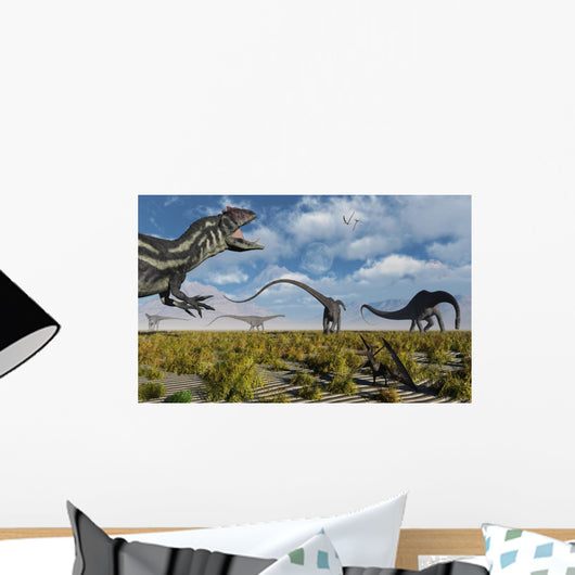 Carnivorous Allosaurus Stalking Herd Wall Decal