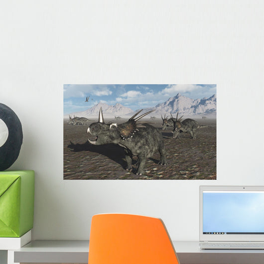 Herd Styracosaurus Dinosaurs Desert Wall Decal