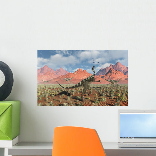 Pelecanimimus Dinosaur Chasing Dragonfly Desert Wall Decal