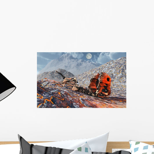 Fossilized Skeleton T-rex Dinosaur Lava Field Wall Decal
