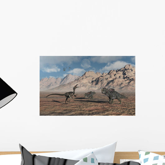 Predatory Velociraptor Stalking Pair Wall Decal