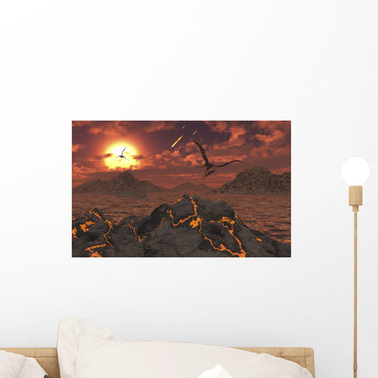 Pterosaurs above Volcanic Landscape Wall Decal