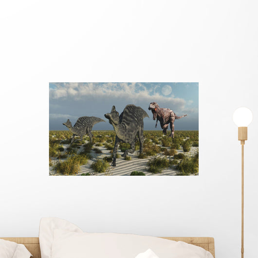 Carnivorous T-rex Chasing Pair Wall Decal